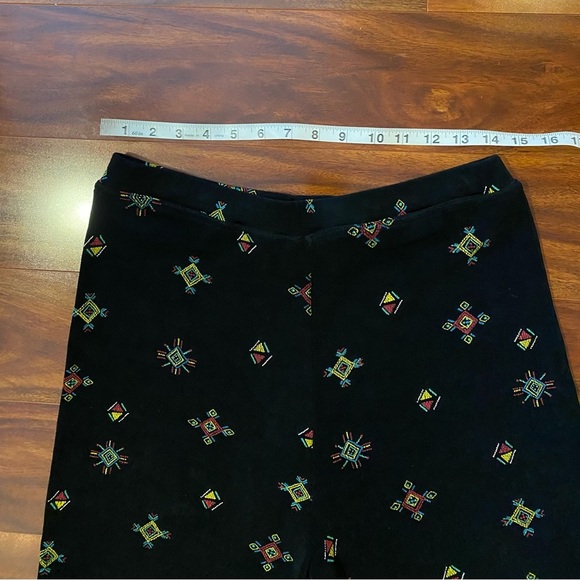Softwear By Mark Singer Black Pants with Colorful Patterns elastic waist band L - Picture 6 of 9